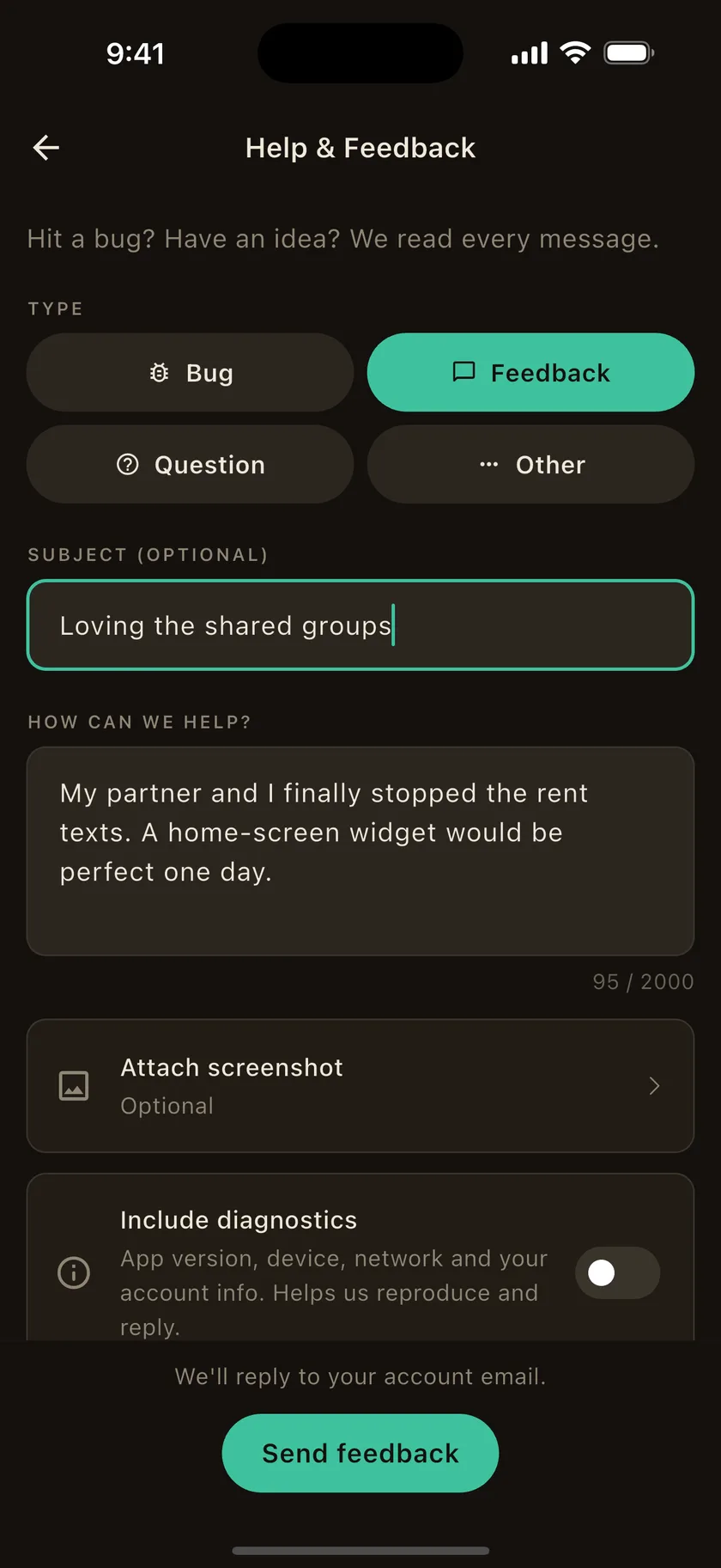 Zeteo's Help and Feedback screen